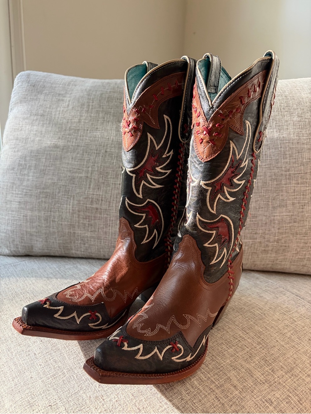 Tony Lama Two-Tone Brown & Black Western Cowboy Boots